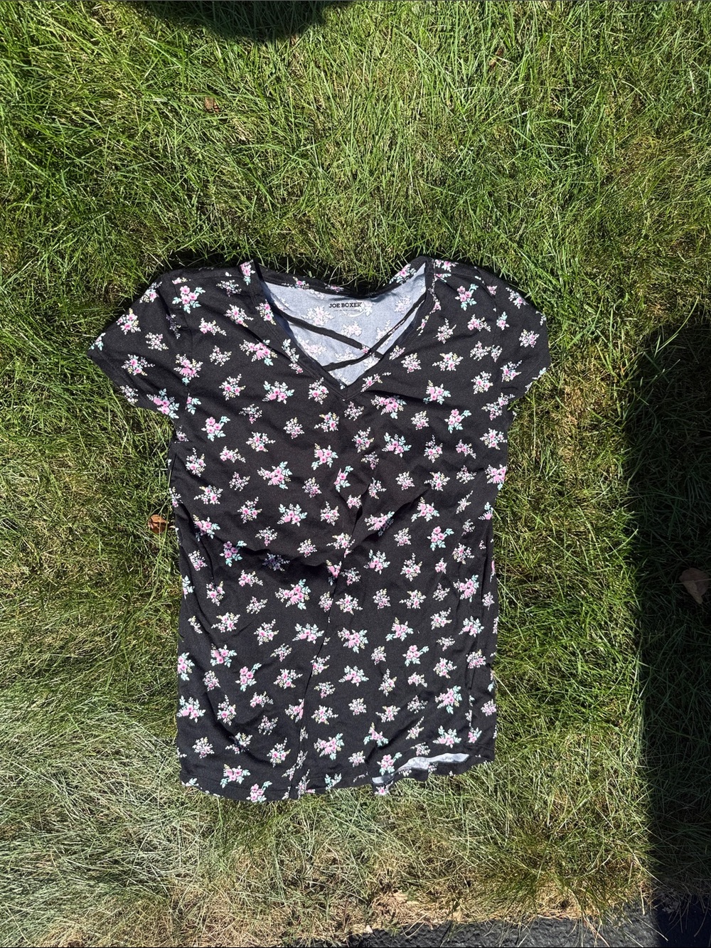Joe Boxer Black Short Sleeve Tee with Pink & White Floral Print